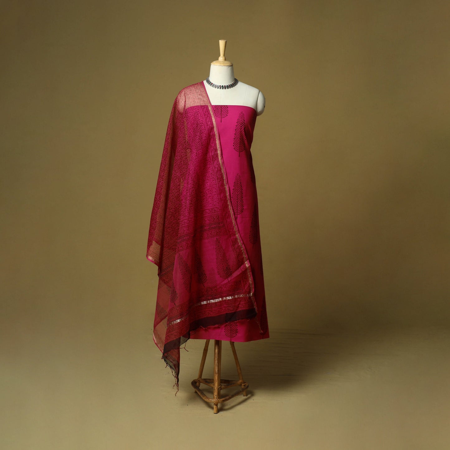 Hand block bagh print cotton 3pc unstitched dress material