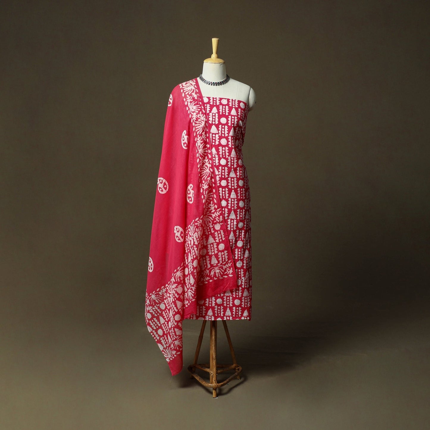 Hand block batik print cotton 3pc unstitched dress material