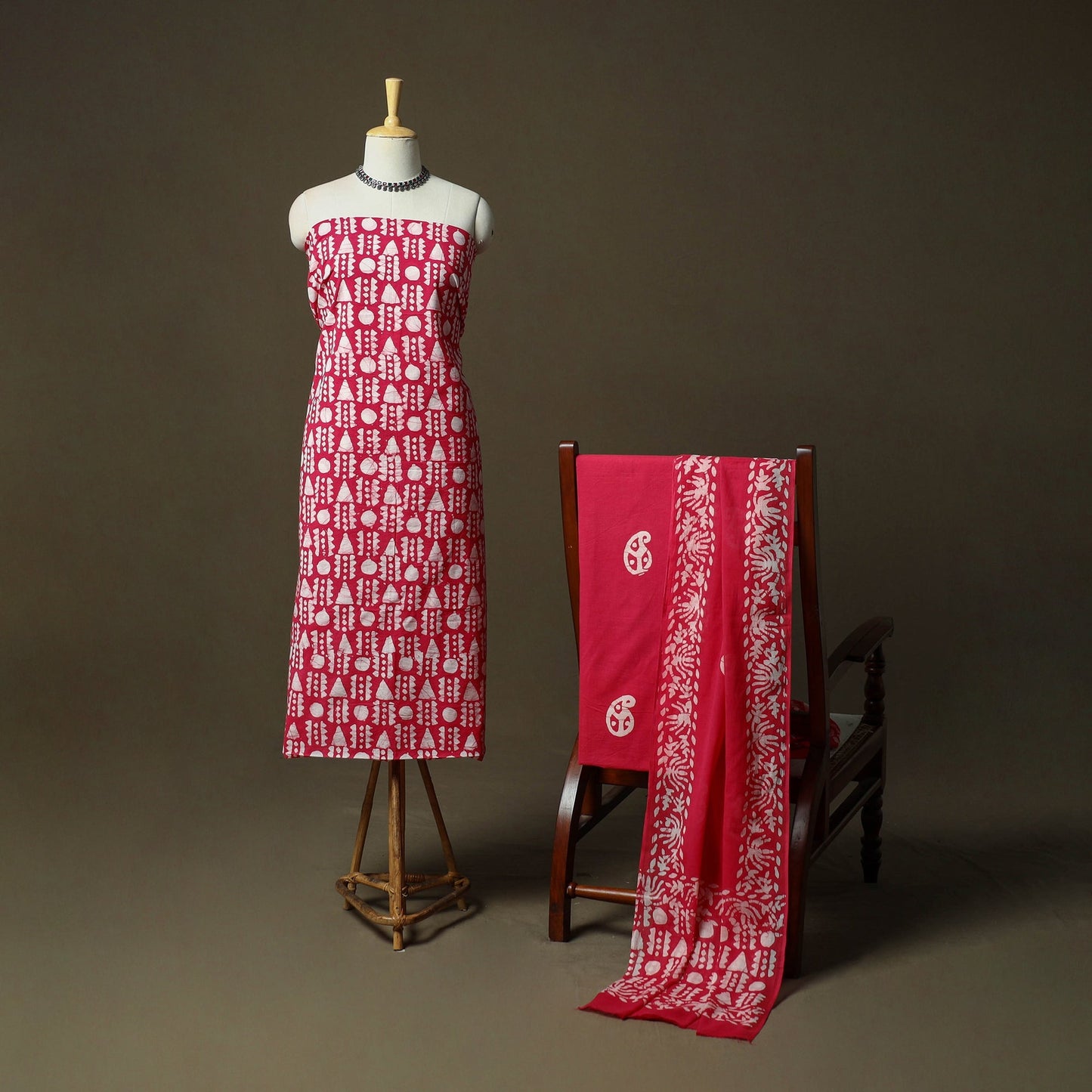 Hand block batik print cotton 3pc unstitched dress material