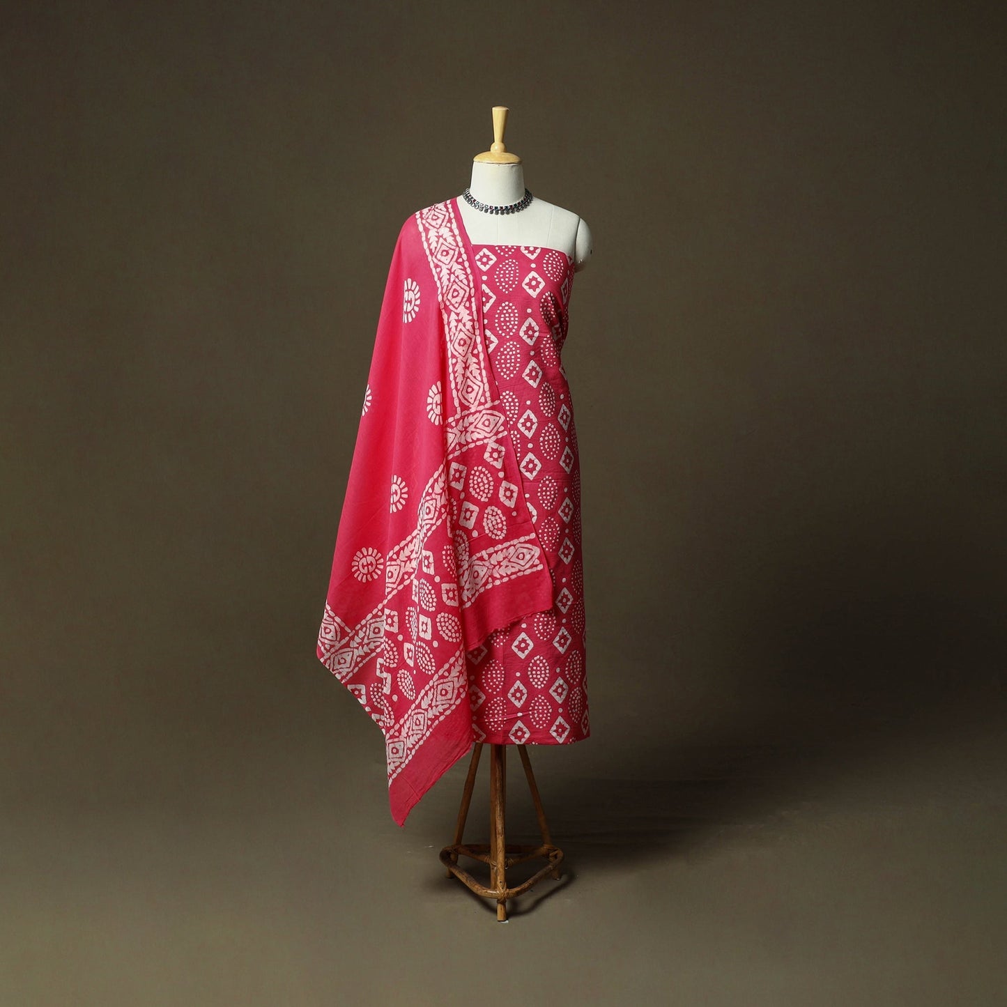 Hand block batik print cotton 3pc unstitched dress material