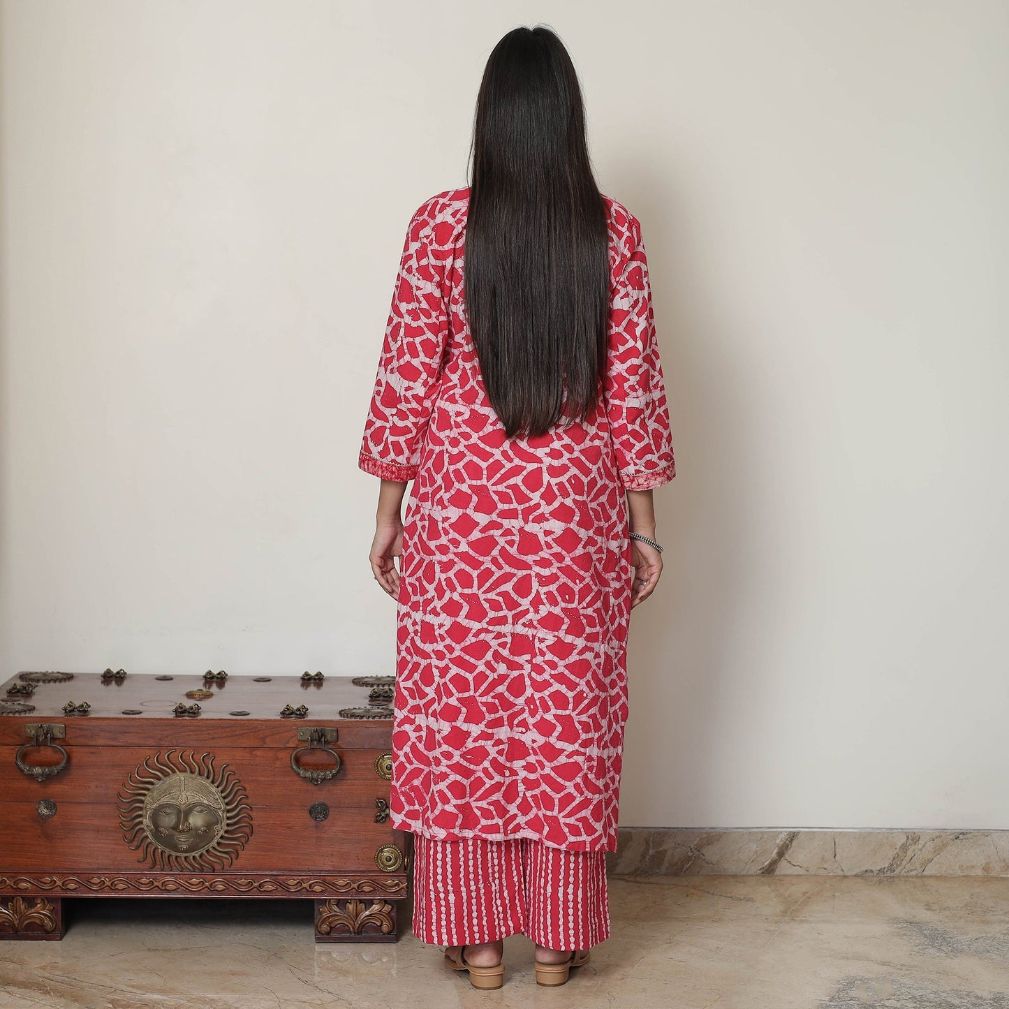 Hand Batik Printed Cotton Kurta with Palazzo & Dupatta Set 06