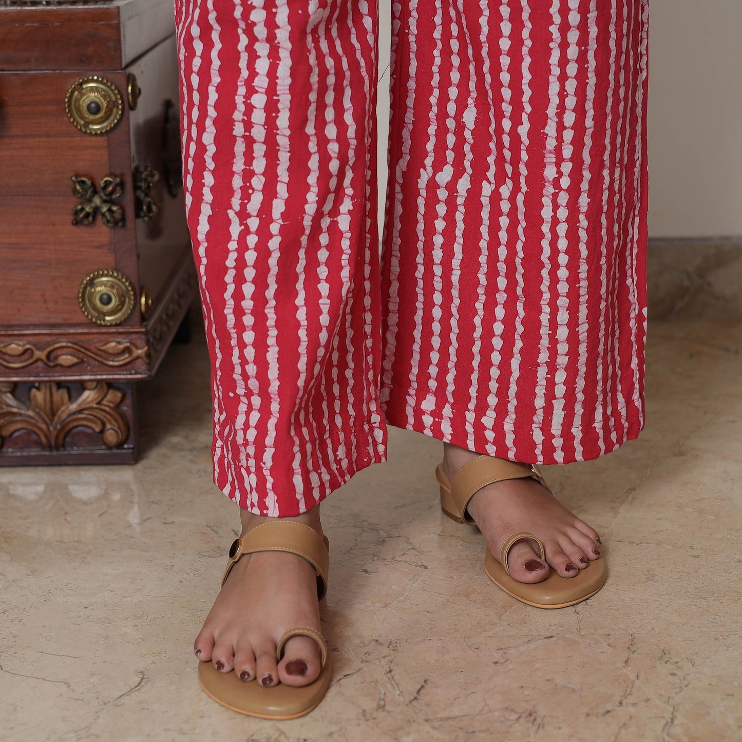 Hand Batik Printed Cotton Kurta with Palazzo & Dupatta Set 06