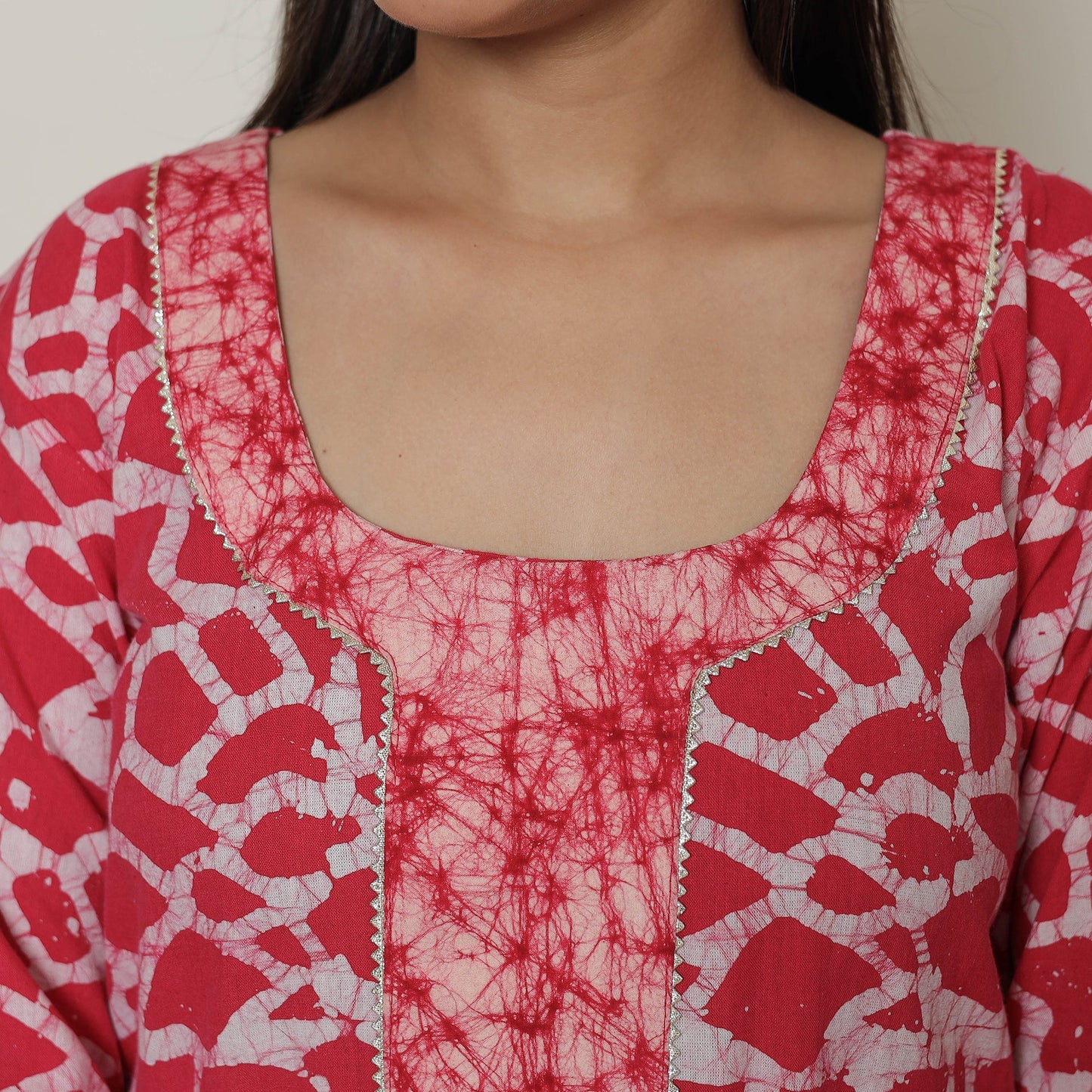 Hand Batik Printed Cotton Kurta with Palazzo & Dupatta Set 06