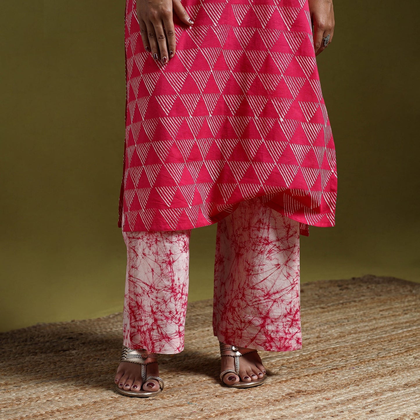 Hand block batik print cotton suit set with dupatta