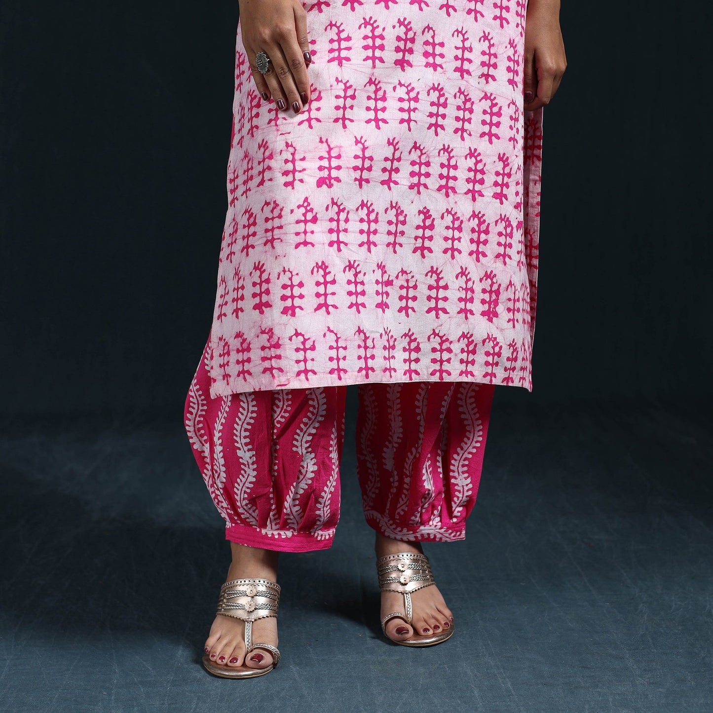 Hand batik cotton suit set with dupatta for women 18
