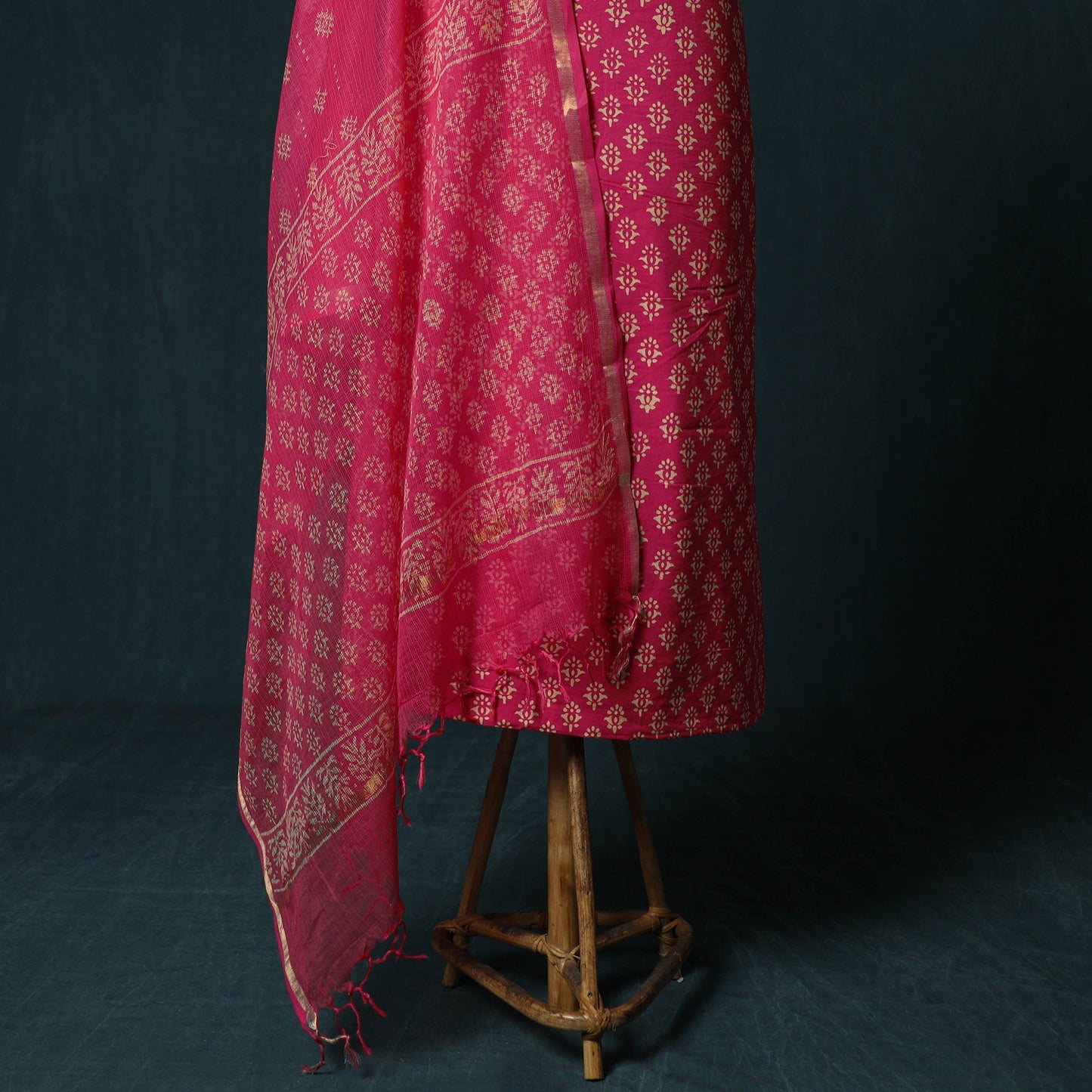 Hand block jaipur print cotton 3pc unstitched dress