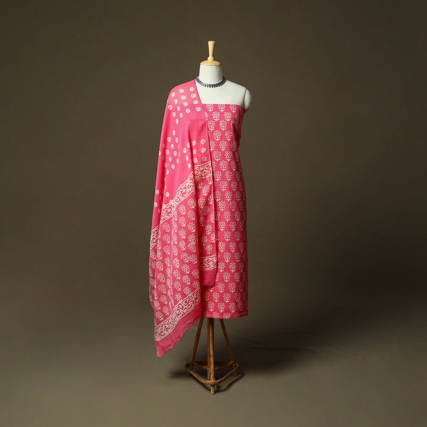 Hand block jaipur print cotton 3pc unstitched dress