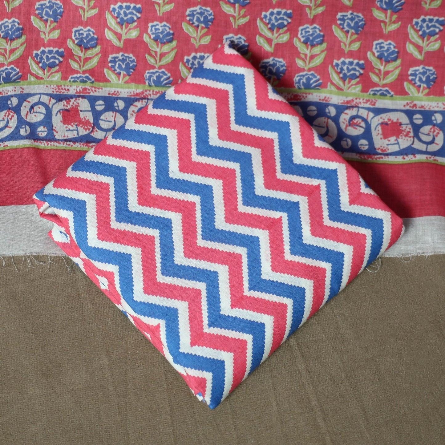 Hand block print cotton sanganeri 3pc unstitched dress