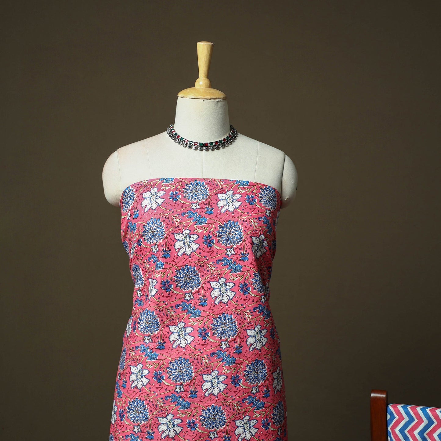 Hand block print cotton sanganeri 3pc unstitched dress