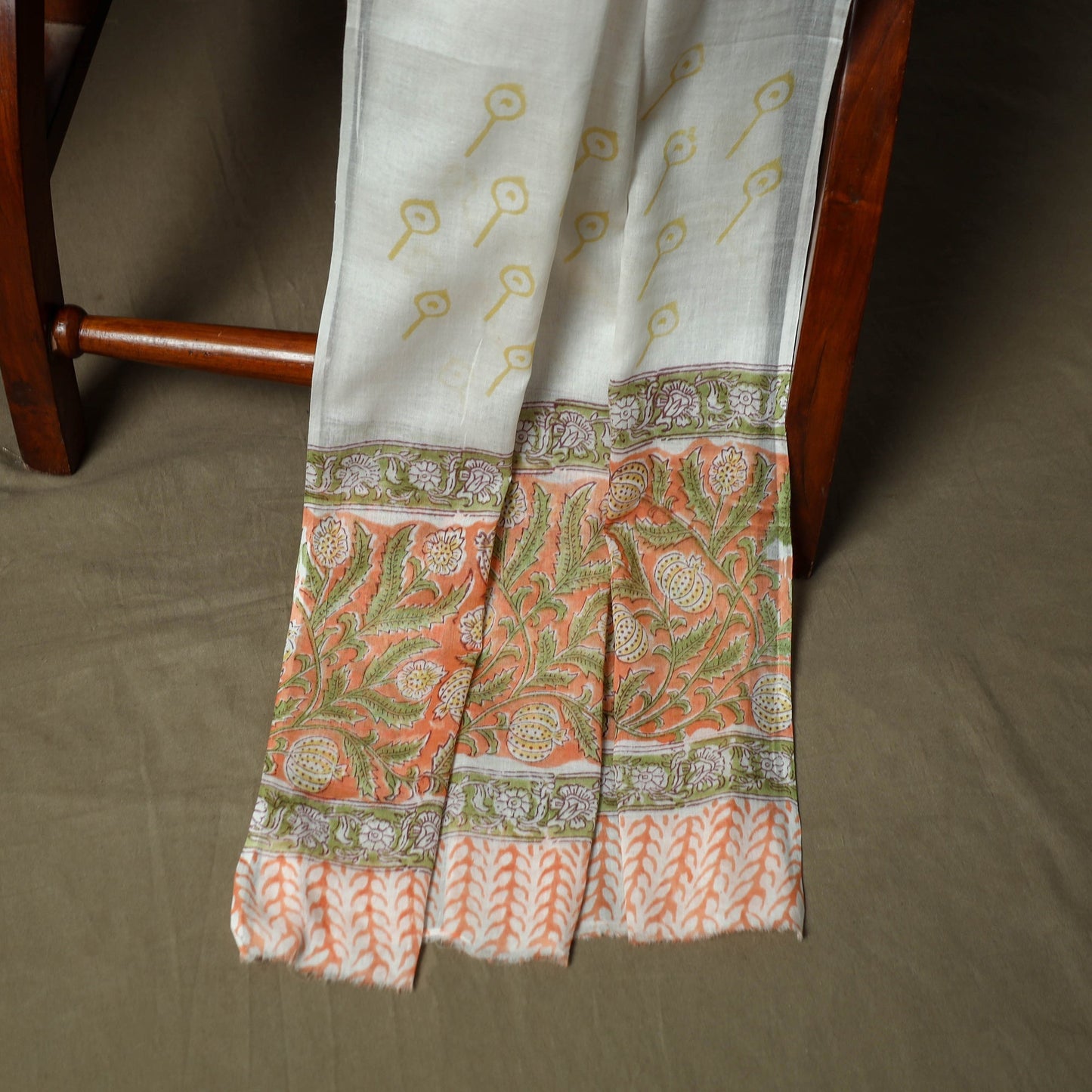 Hand block print cotton sanganeri 3pc unstitched dress