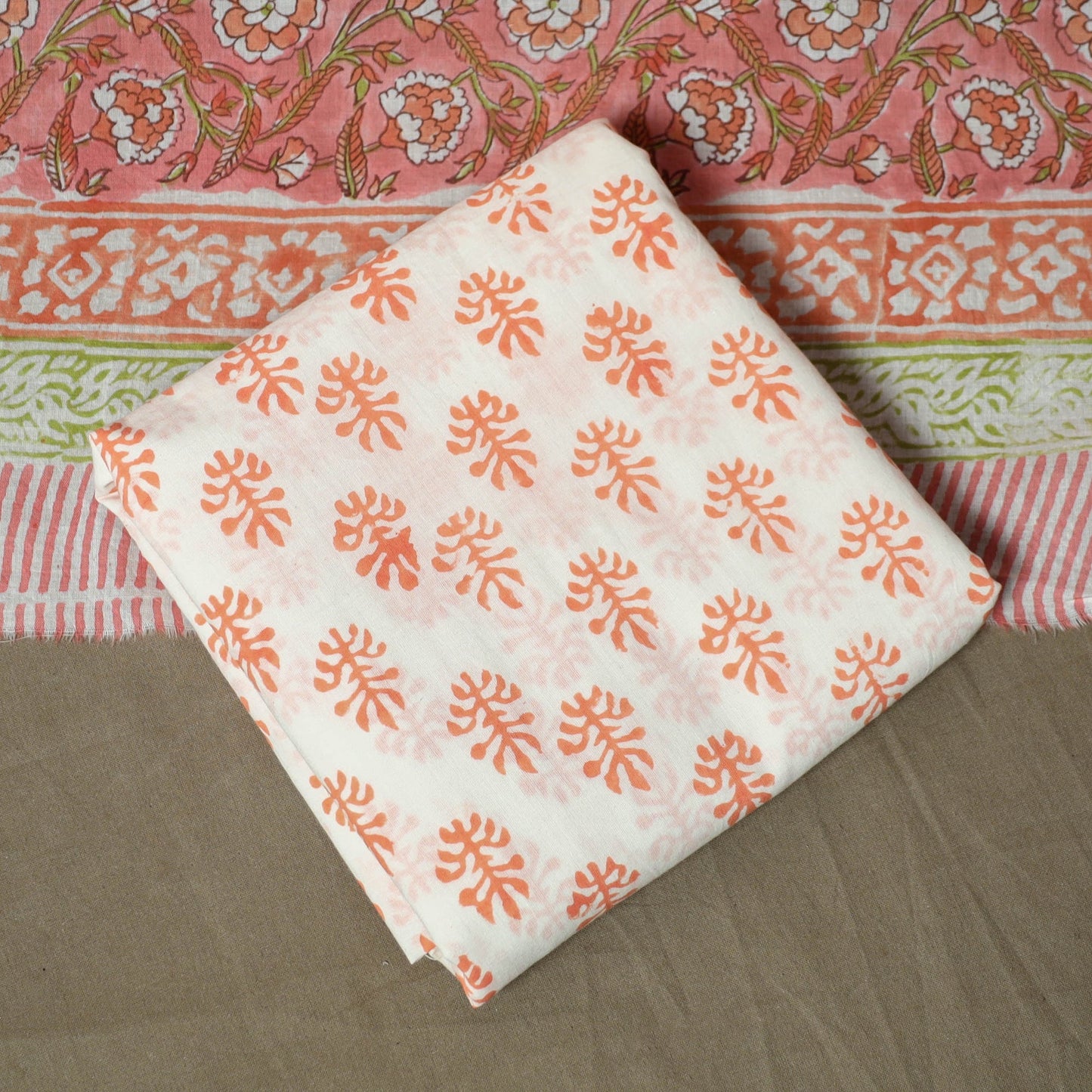 Hand block print cotton sanganeri 3pc unstitched dress