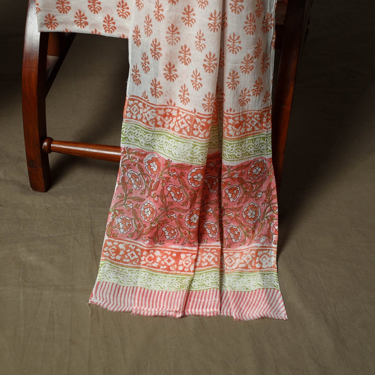 Hand block print cotton sanganeri 3pc unstitched dress