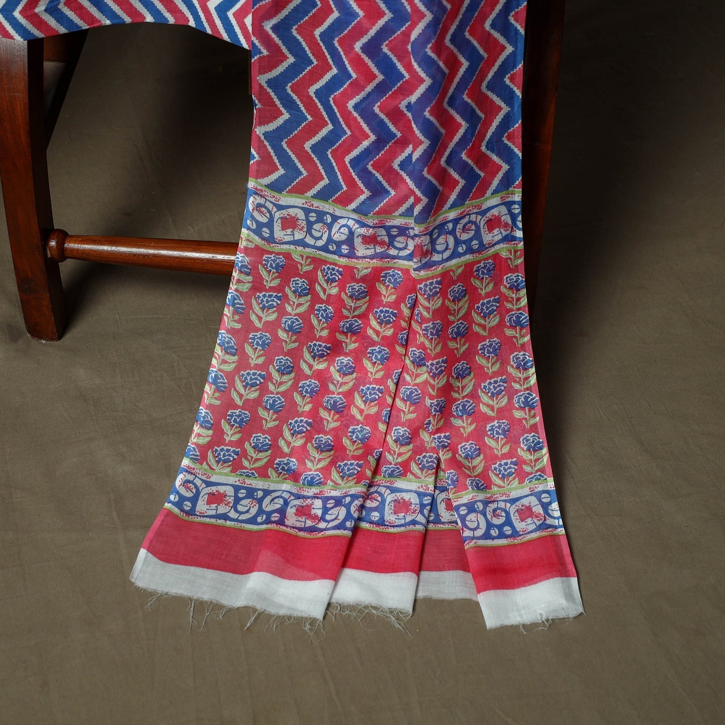 Hand block print cotton sanganeri 3pc unstitched dress