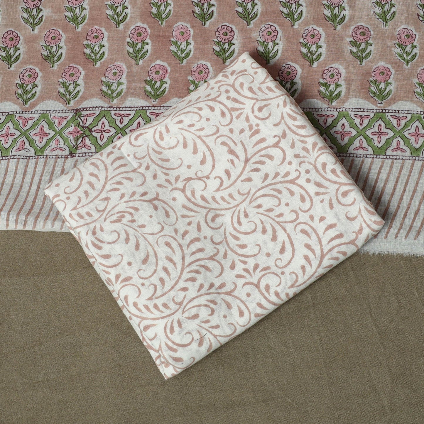 Hand block print cotton sanganeri 3pc unstitched dress