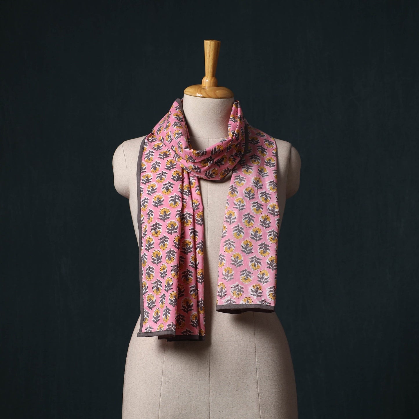 Hand block print cotton sanganeri stole 03 - handcrafted