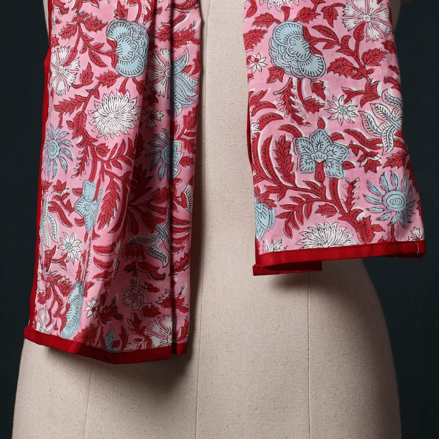 Hand block print cotton sanganeri stole 08 - handcrafted