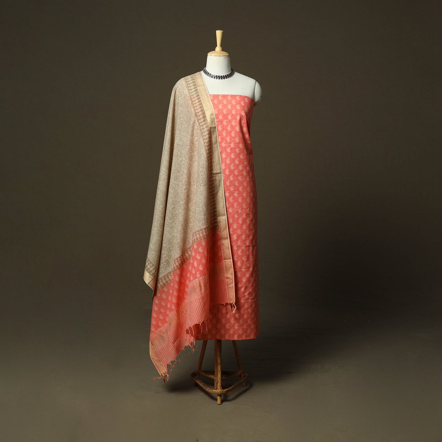 Hand block print mangalagiri cotton 3pc unstitched dress