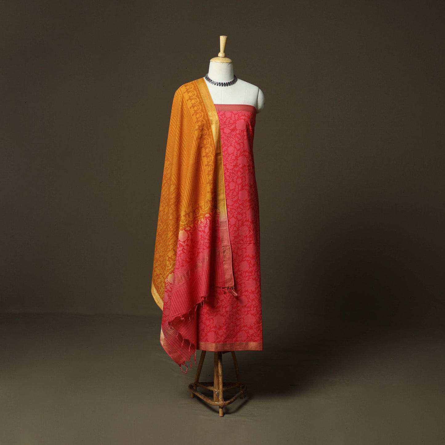 Hand block print mangalagiri cotton 3pc unstitched dress