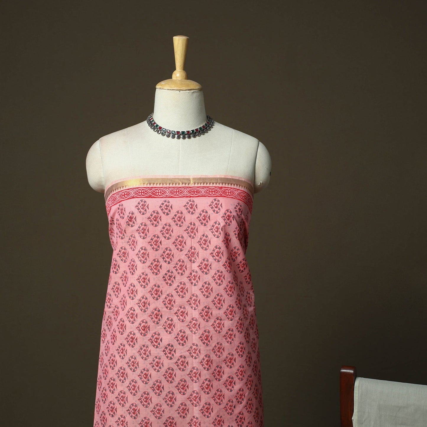 Hand block print mangalagiri cotton 3pc unstitched dress