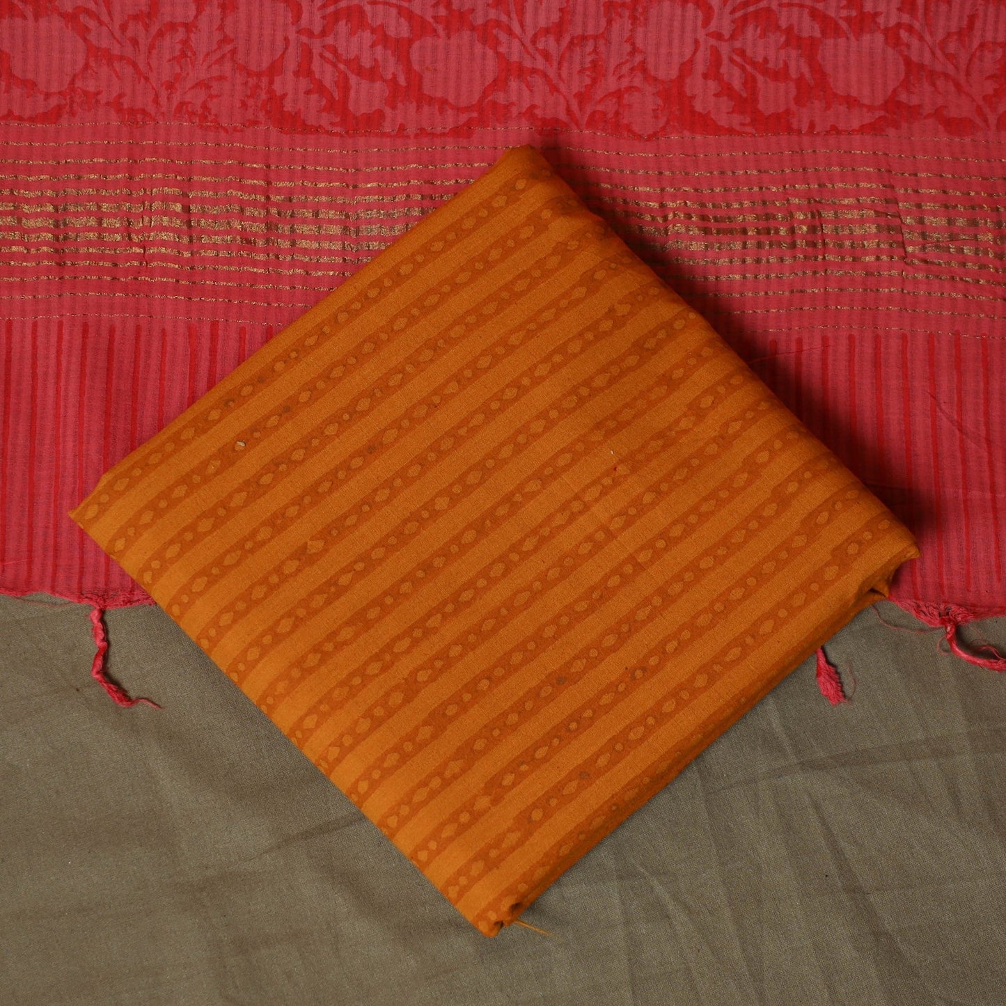 Hand block print mangalagiri cotton 3pc unstitched dress
