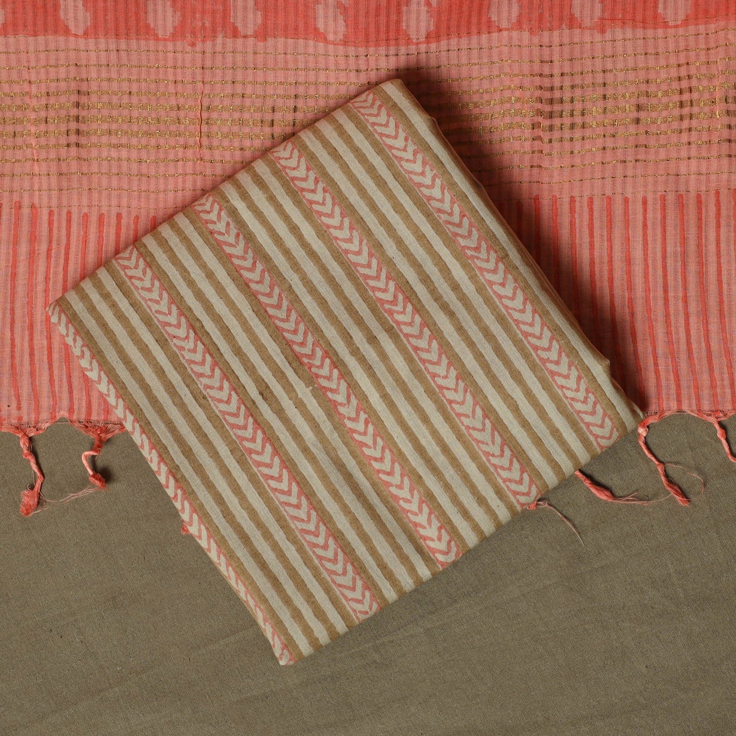 Hand block print mangalagiri cotton 3pc unstitched dress