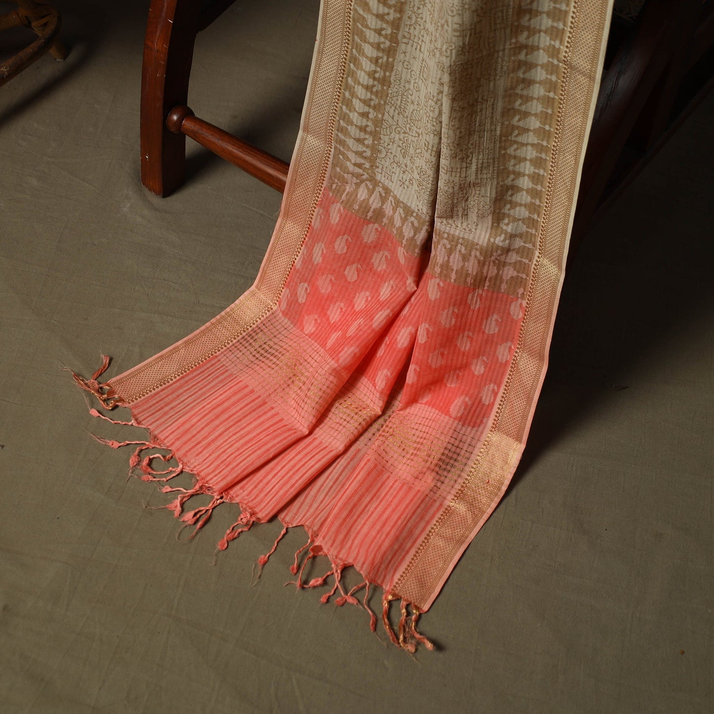 Hand block print mangalagiri cotton 3pc unstitched dress