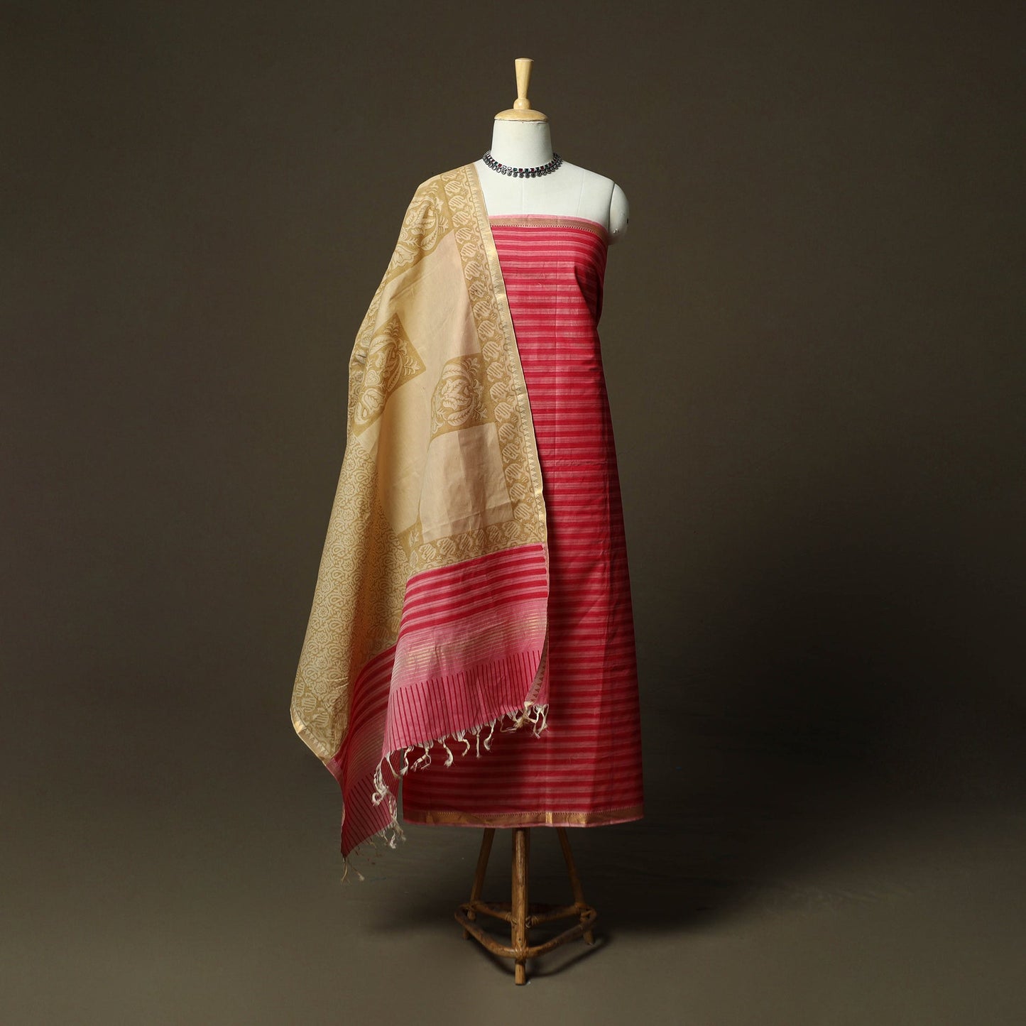 Hand block print mangalagiri cotton 3pc unstitched dress