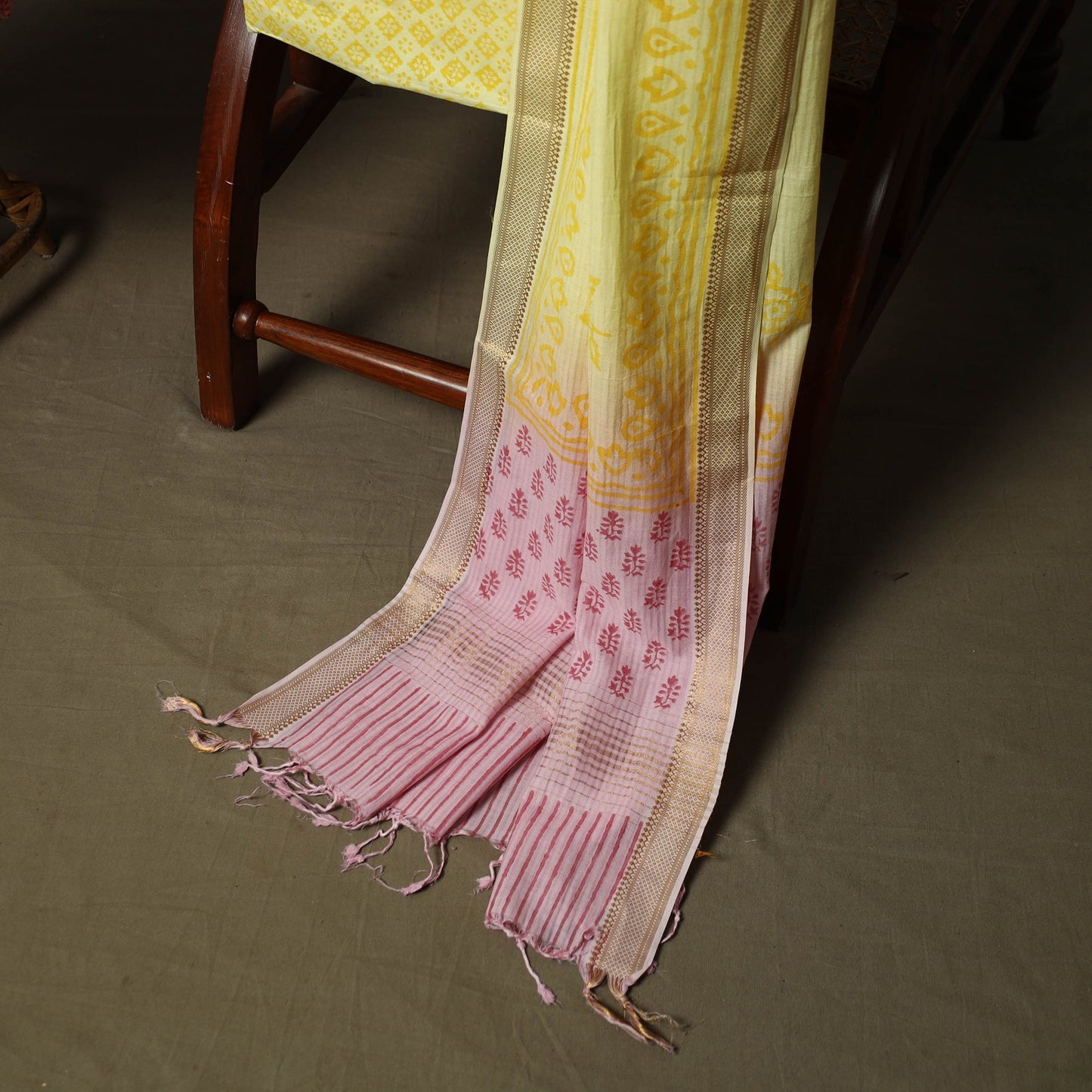 Hand block print mangalagiri cotton 3pc unstitched dress