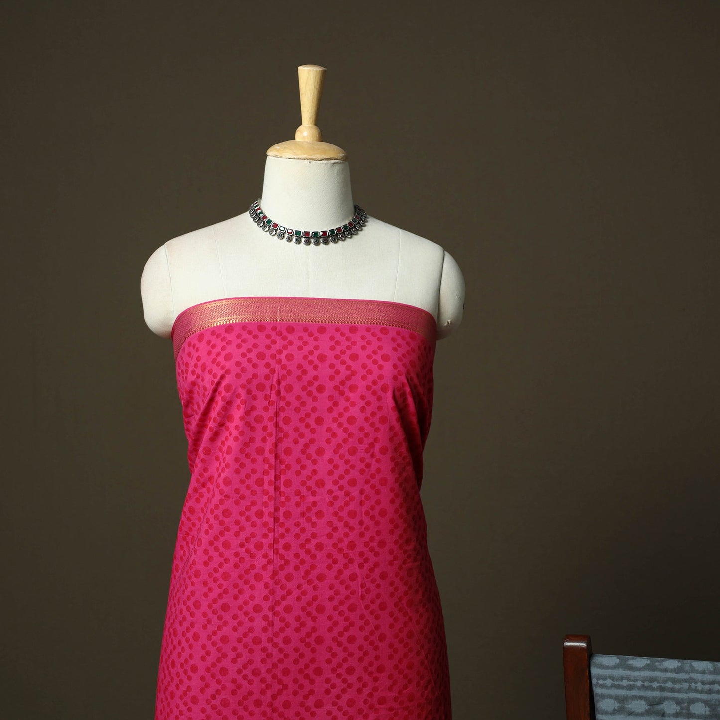 Hand block print mangalagiri cotton 3pc unstitched dress
