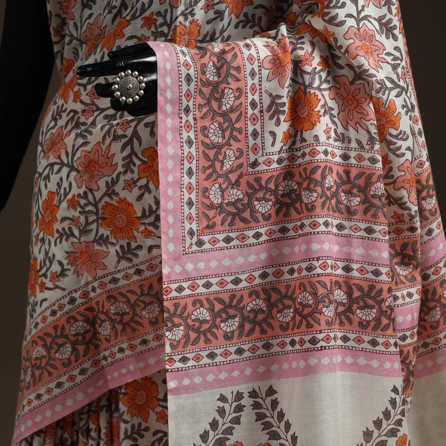 Hand merino wool sanganeri saree 01 - handcrafted