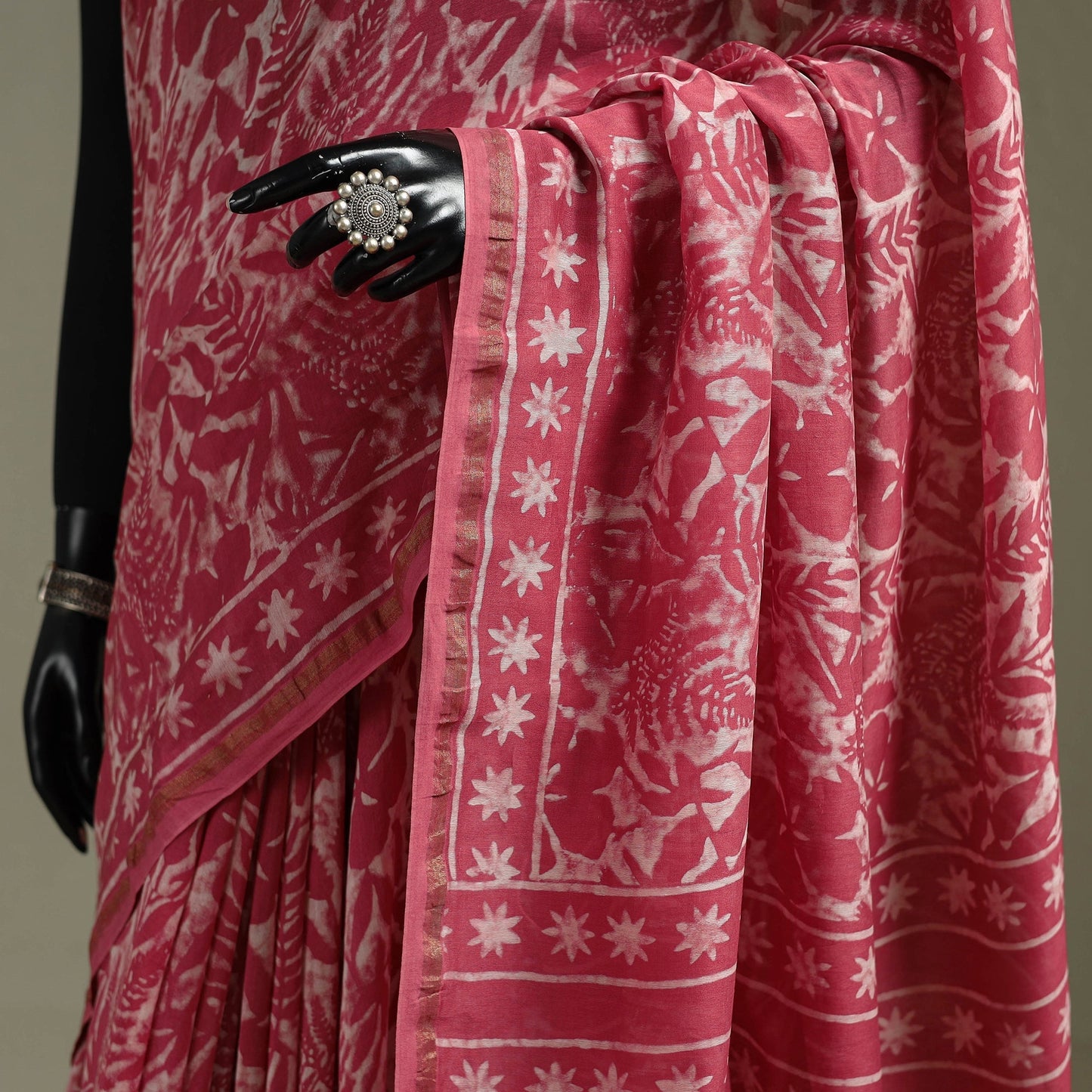 Hand block print natural dyed chanderi silk akola saree 18