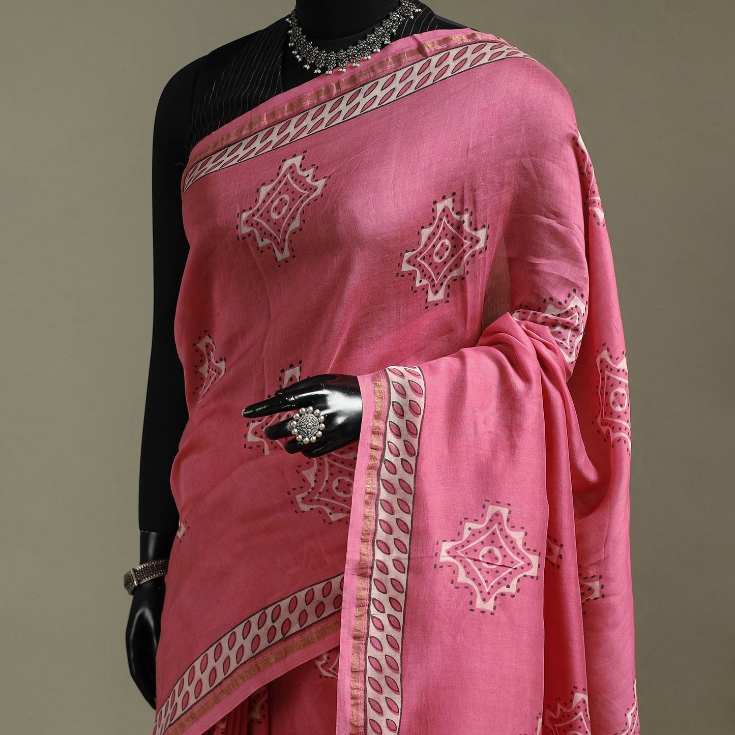 Hand block print natural dyed chanderi silk akola saree 28