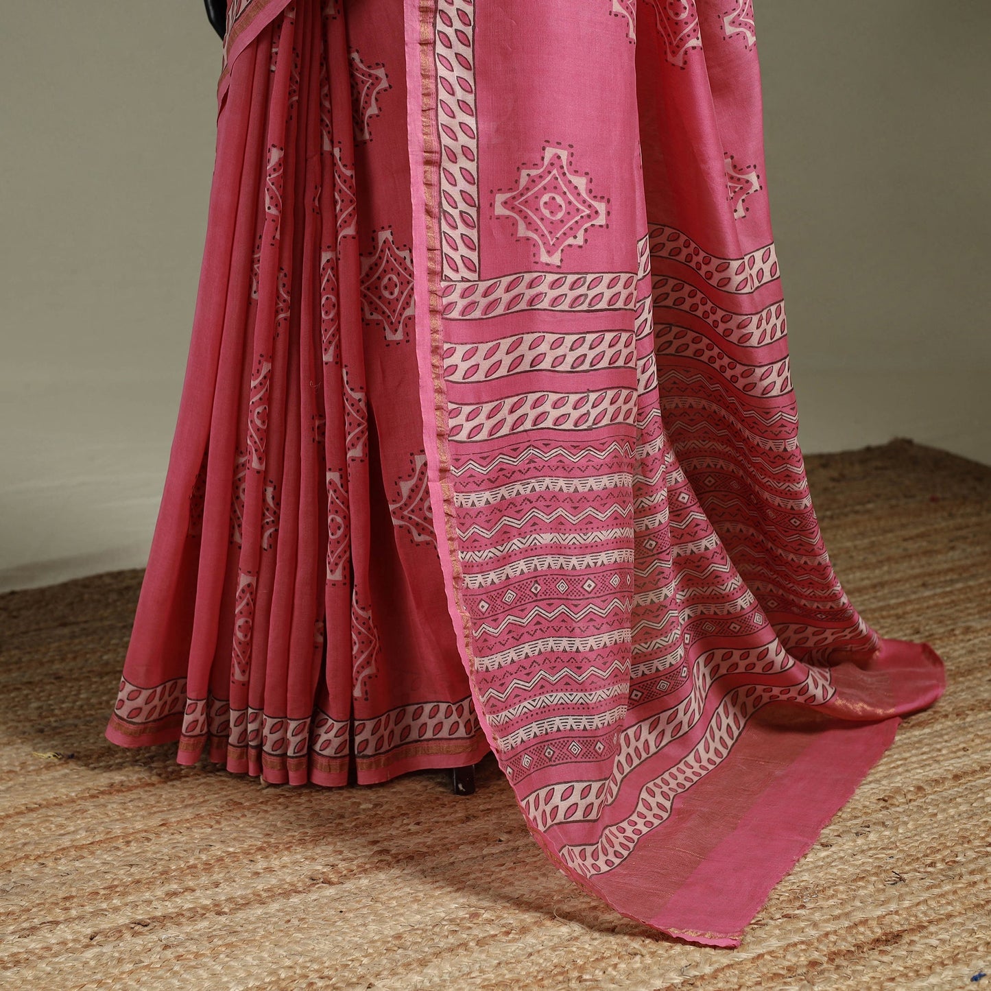 Hand block print natural dyed chanderi silk akola saree 28