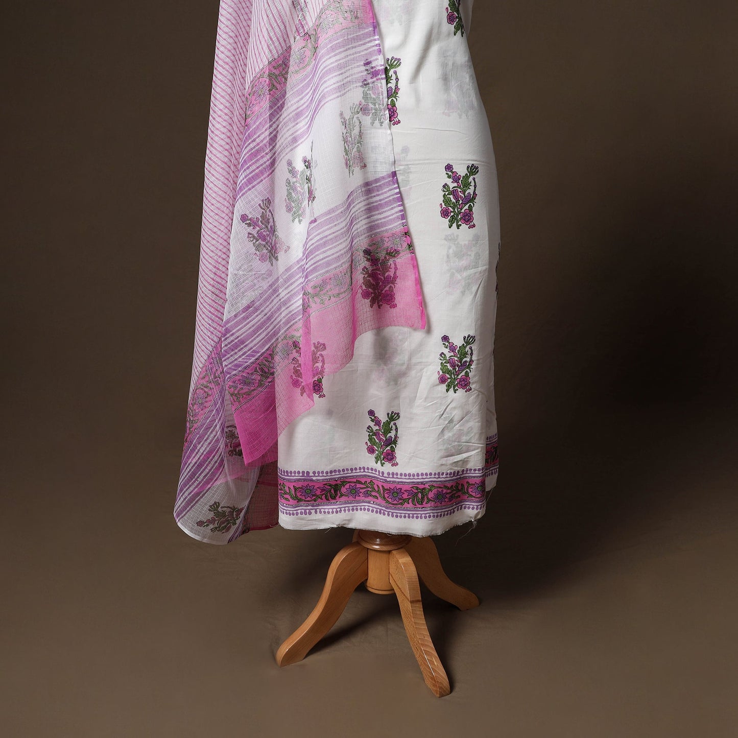 Hand block print sanganeri cotton 3pc unstitched dress