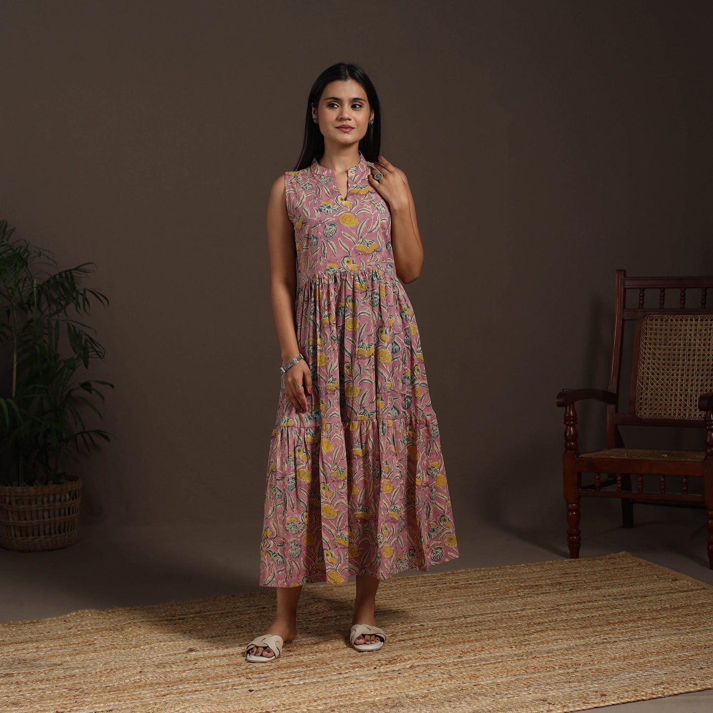 Pink - hand tiered sanganeri dress 09 - handcrafted