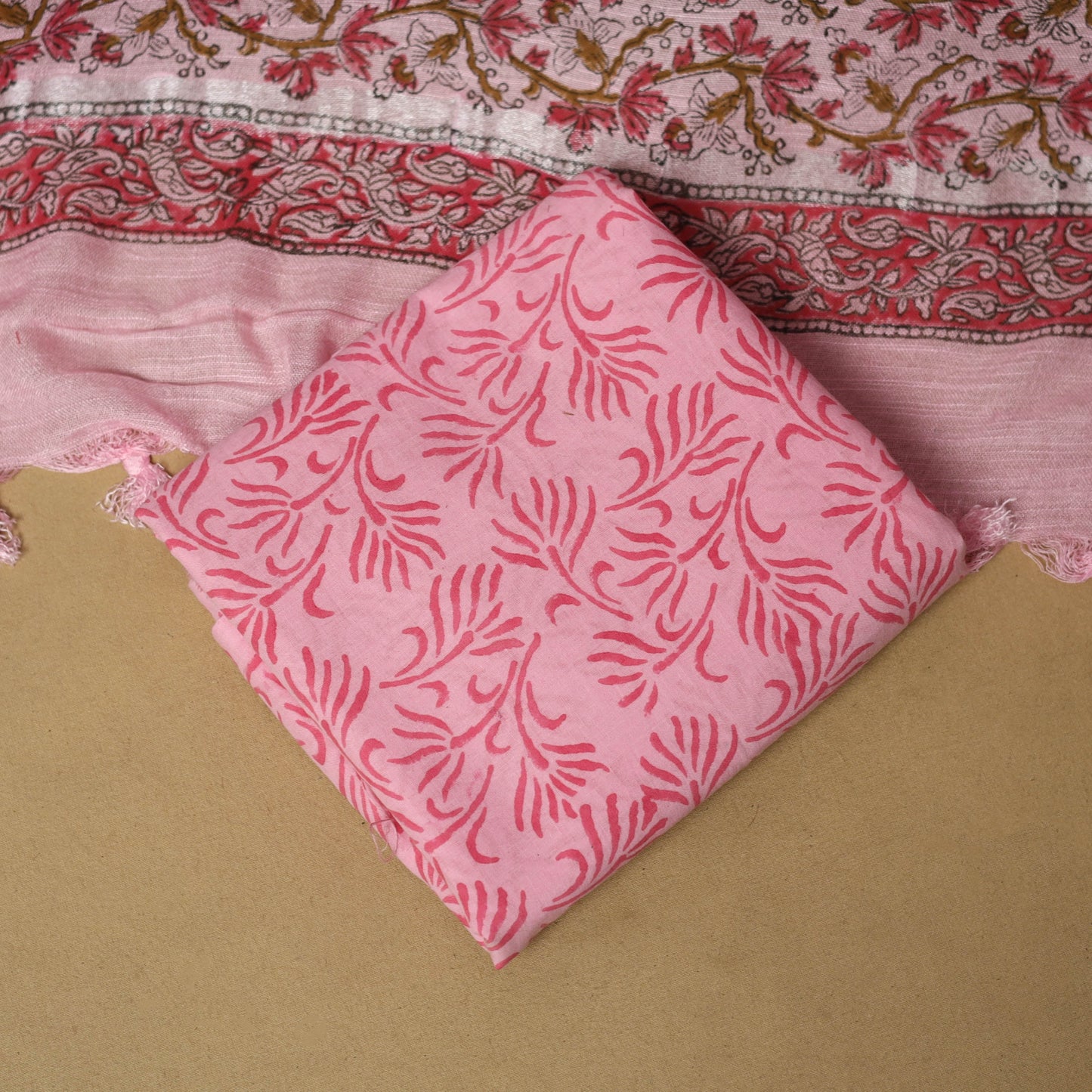 Hand sanganeri linen 3pc unstitched dress material 02