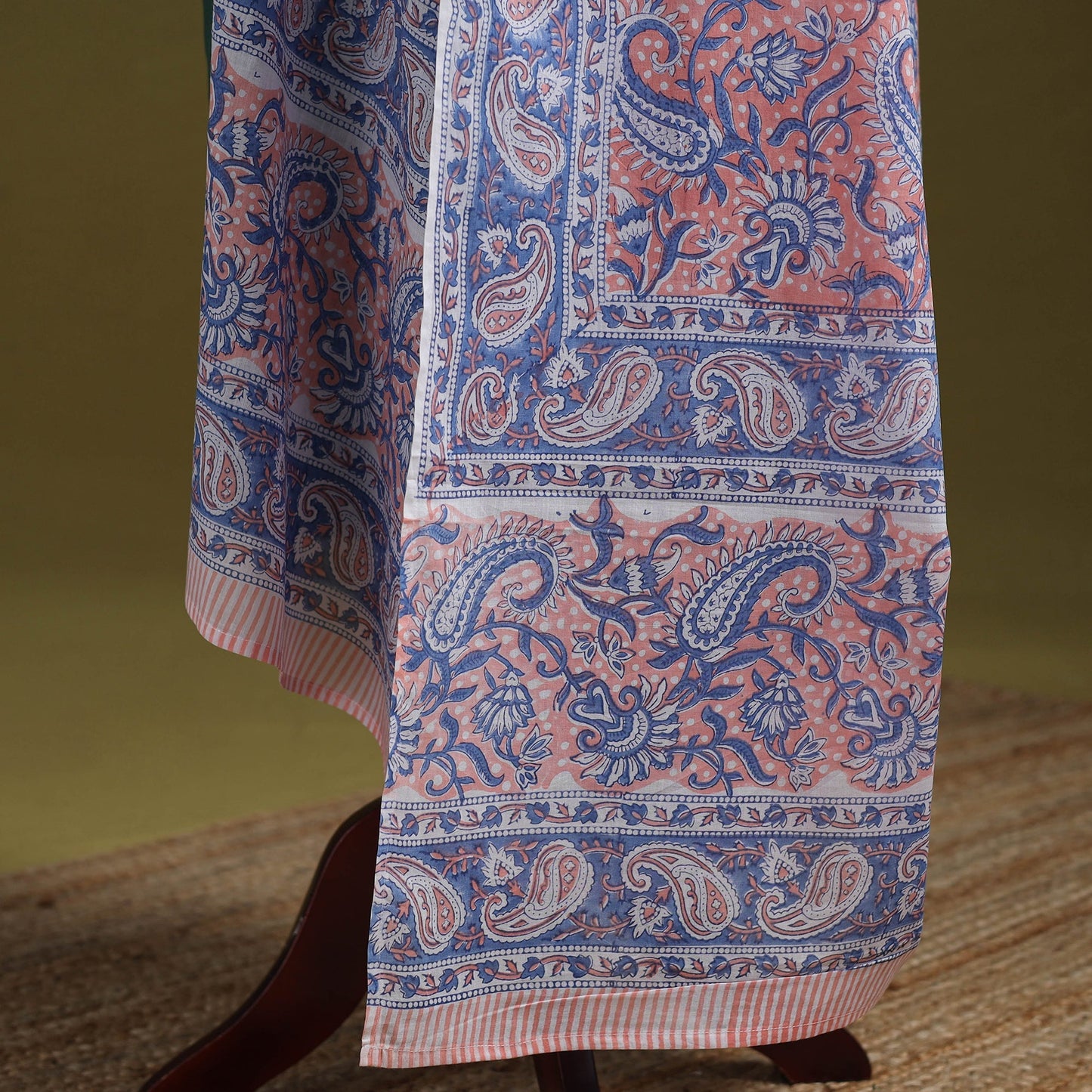 Hand cotton sanganeri floral dupatta 07 - handcrafted