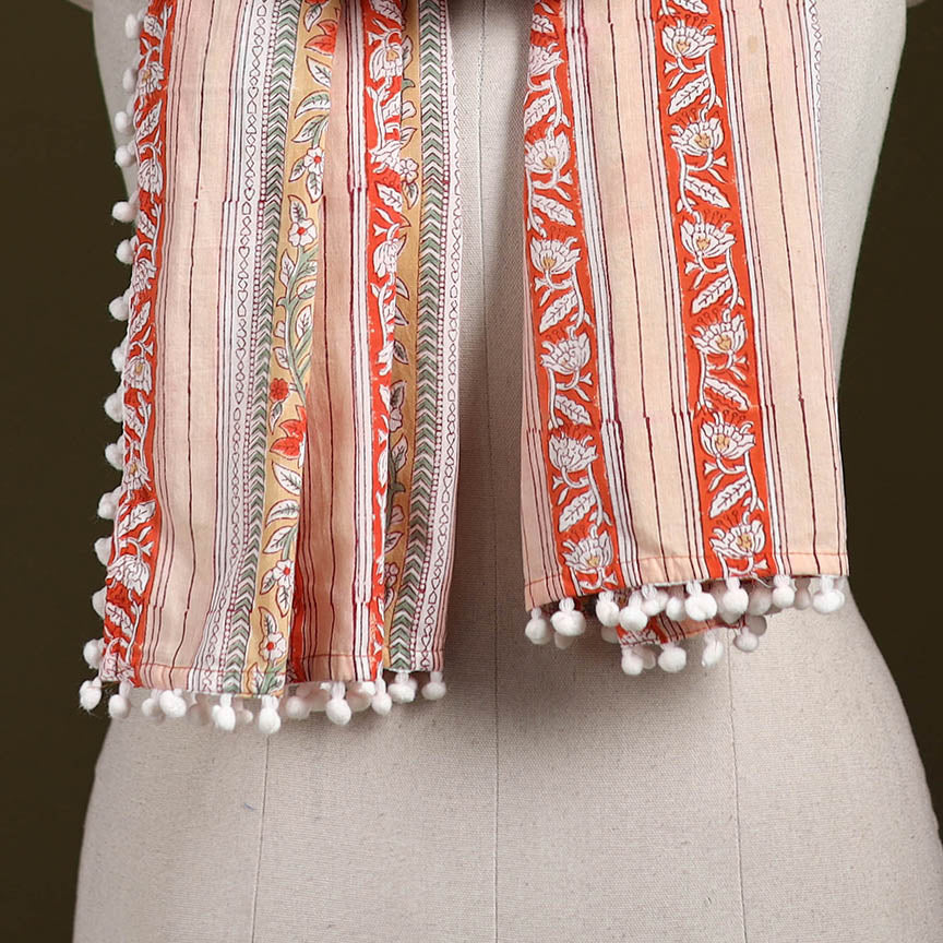 Hand cotton sanganeri stole 36 - handcrafted