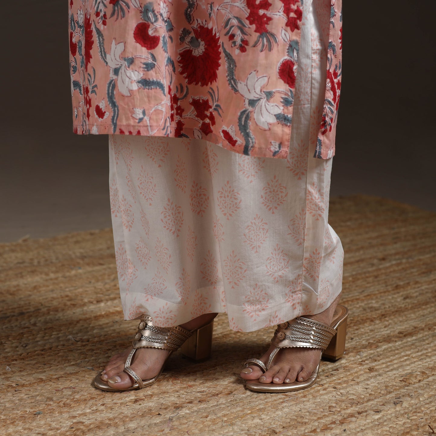 Hand embroidered cotton sanganeri suit set with dupatta