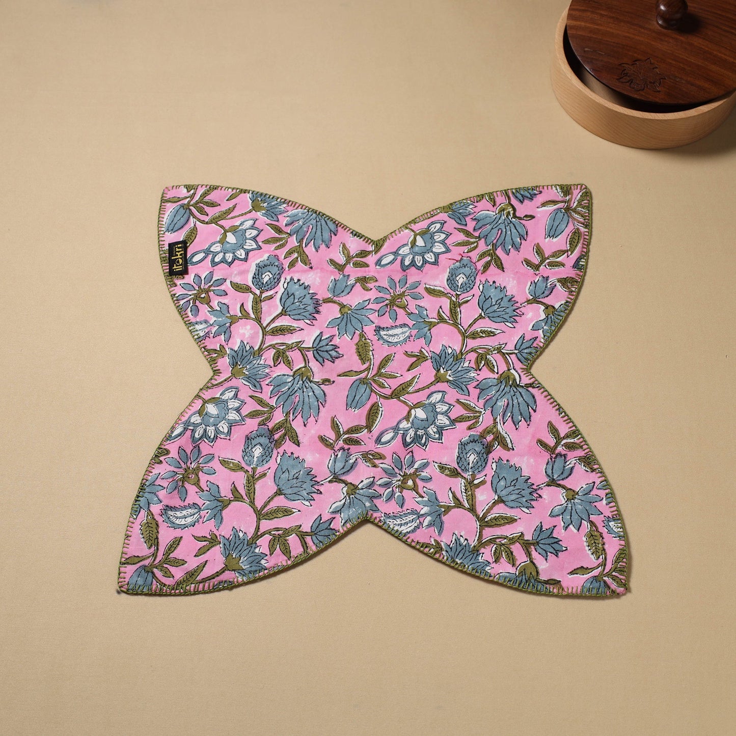 Pink Hand Embroidered Cotton Roti Napkin