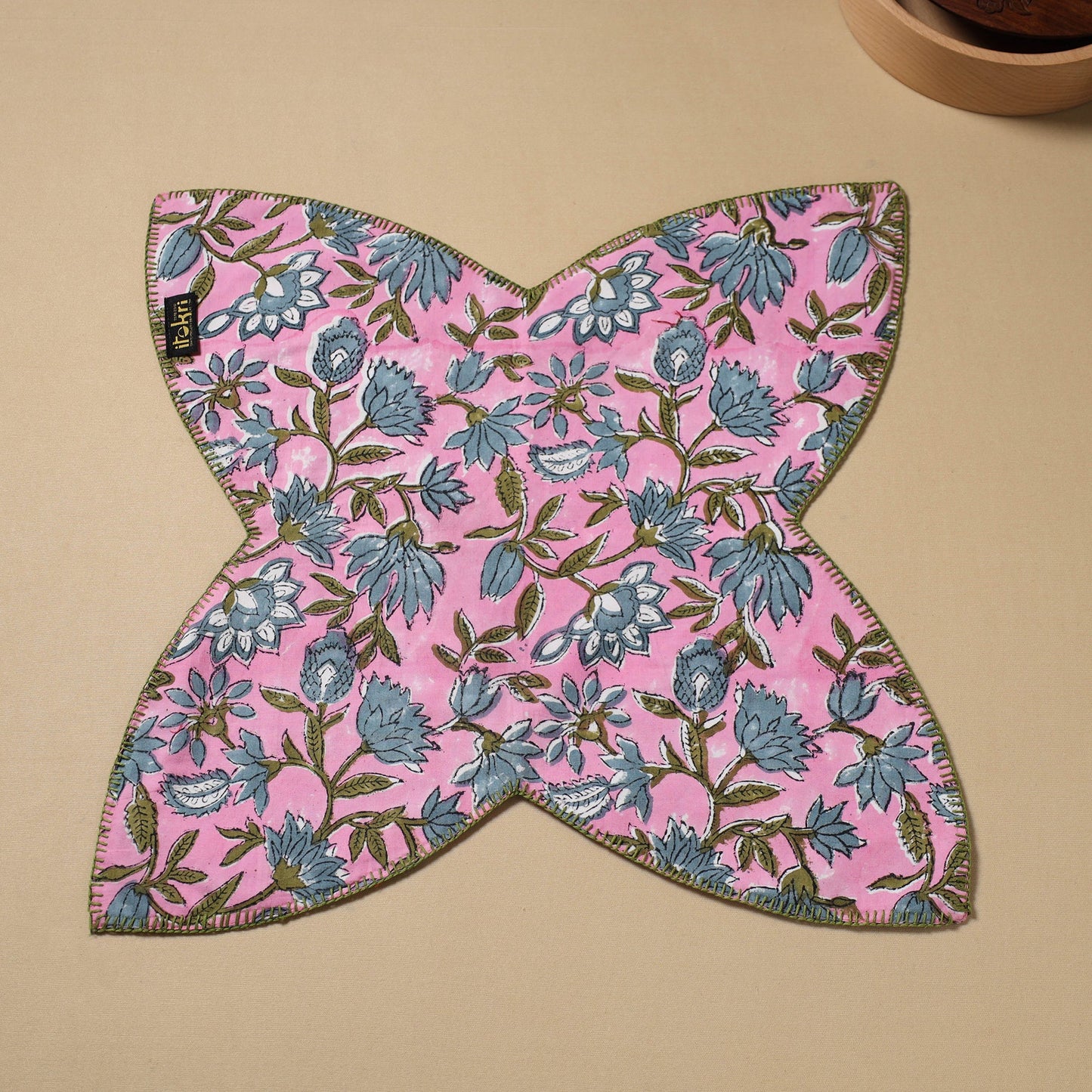Pink Hand Embroidered Cotton Roti Napkin