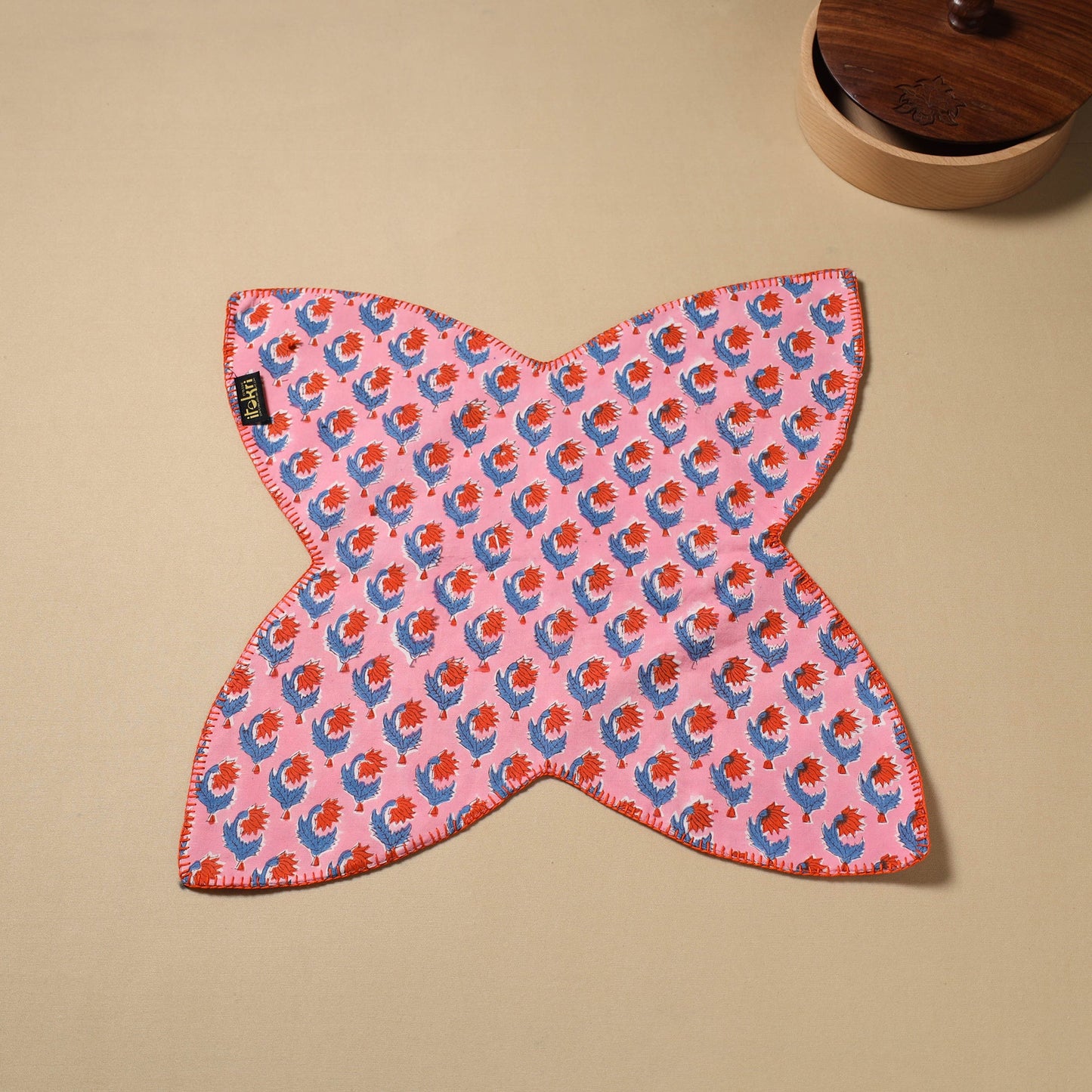 Pink Hand Embroidered Cotton Roti Napkin