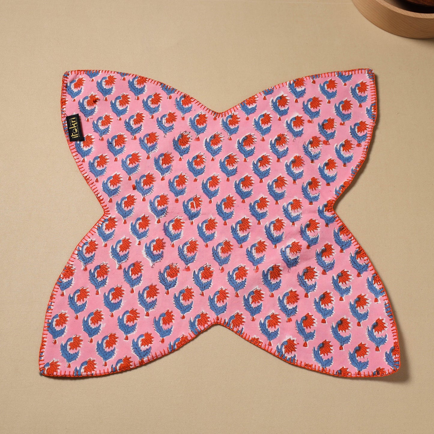 Pink Hand Embroidered Cotton Roti Napkin