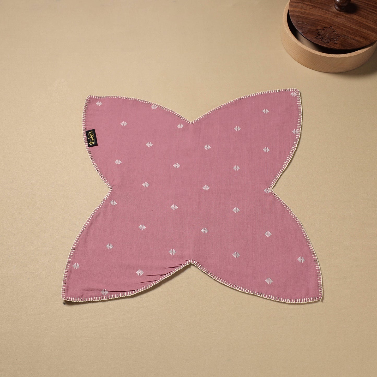 Pink Hand Embroidered Cotton Roti Napkin