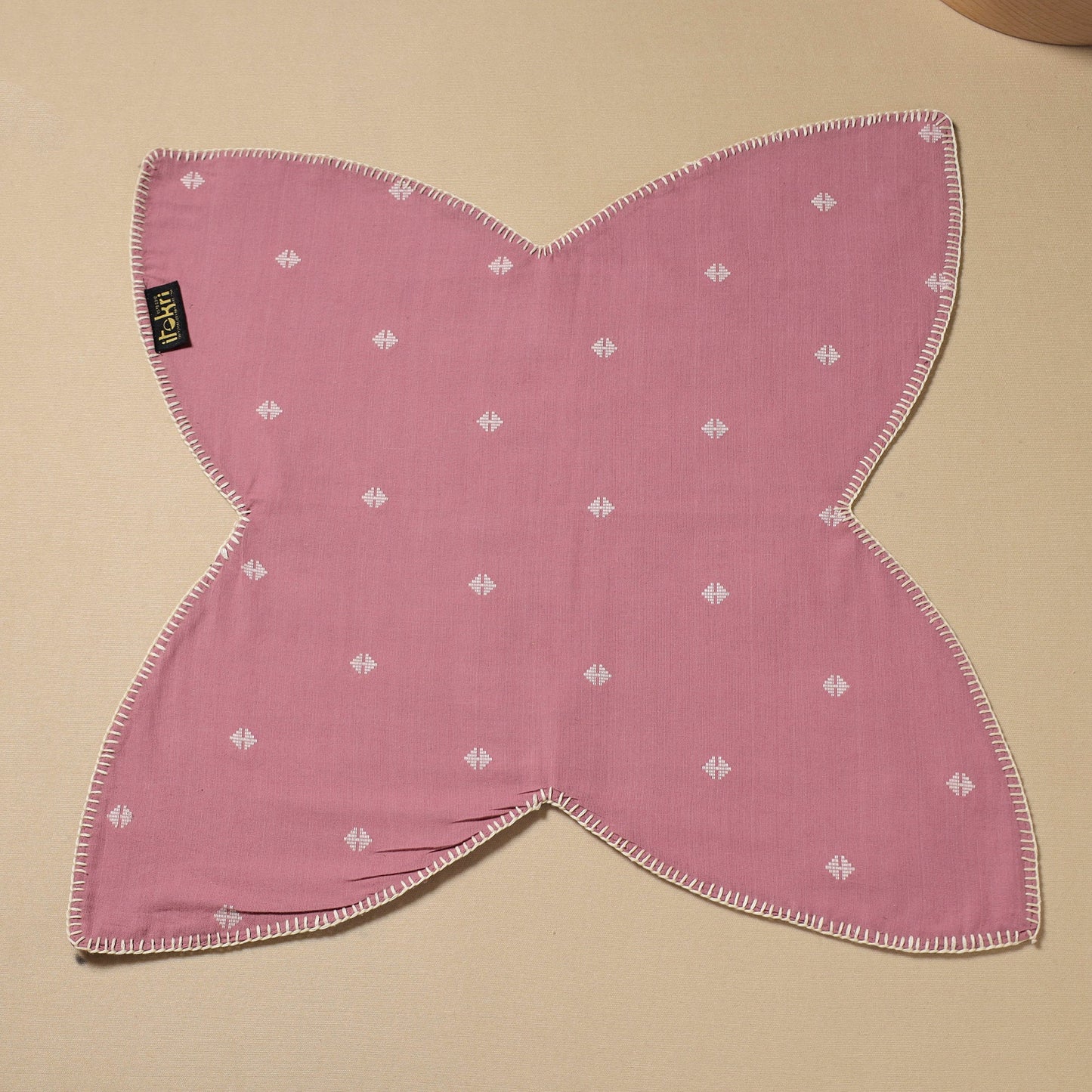 Pink Hand Embroidered Cotton Roti Napkin