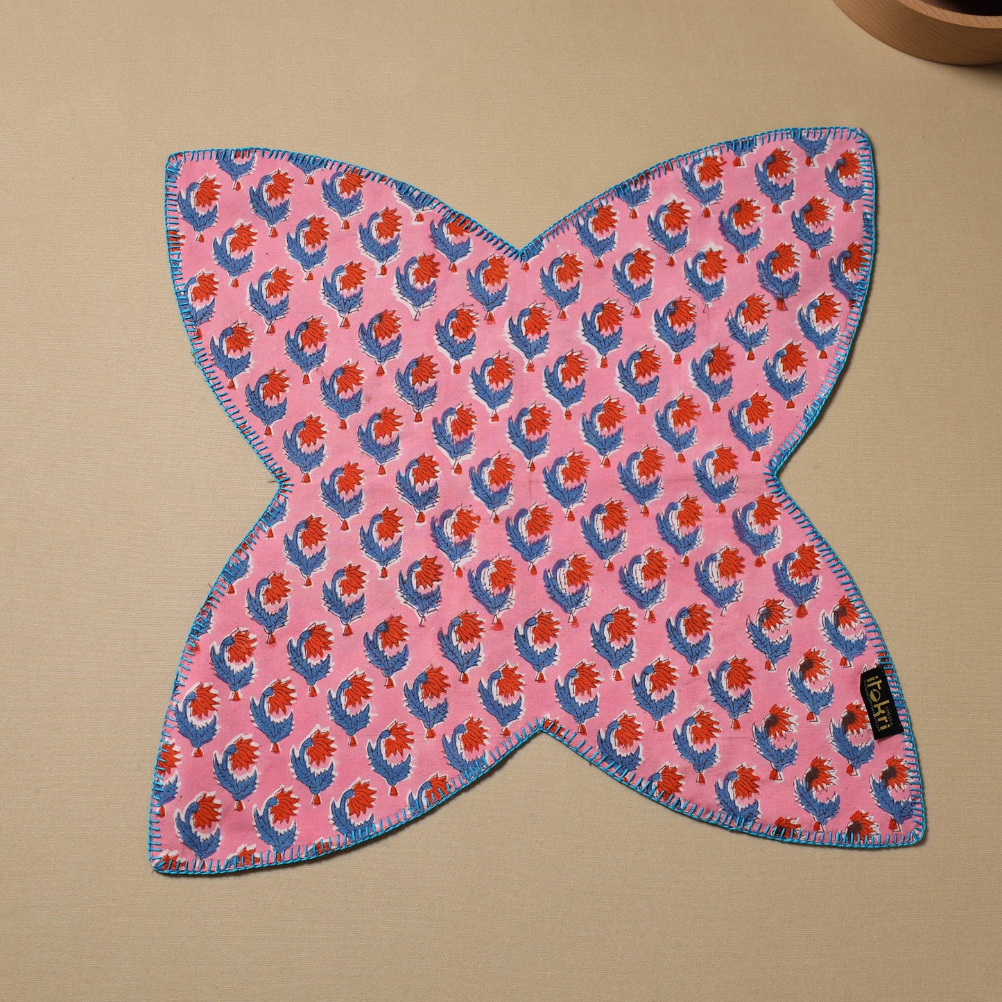 Pink Hand Embroidered Cotton Roti Napkin