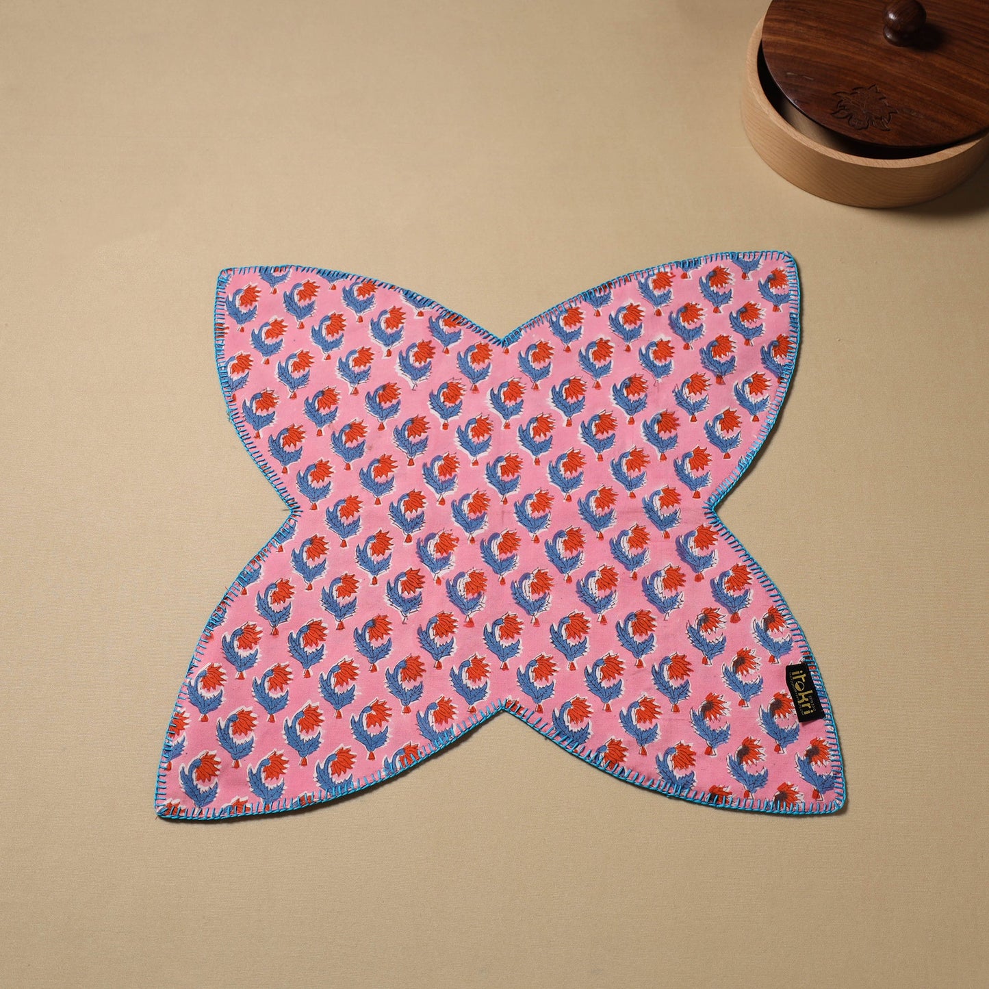 Pink Hand Embroidered Cotton Roti Napkin