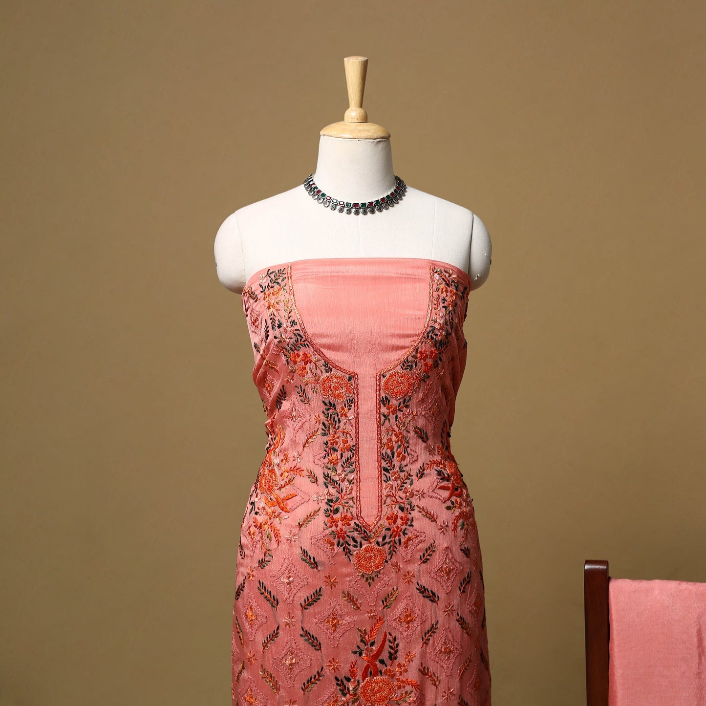 Hand embroidered georgette 3pc unstitched dress material 05