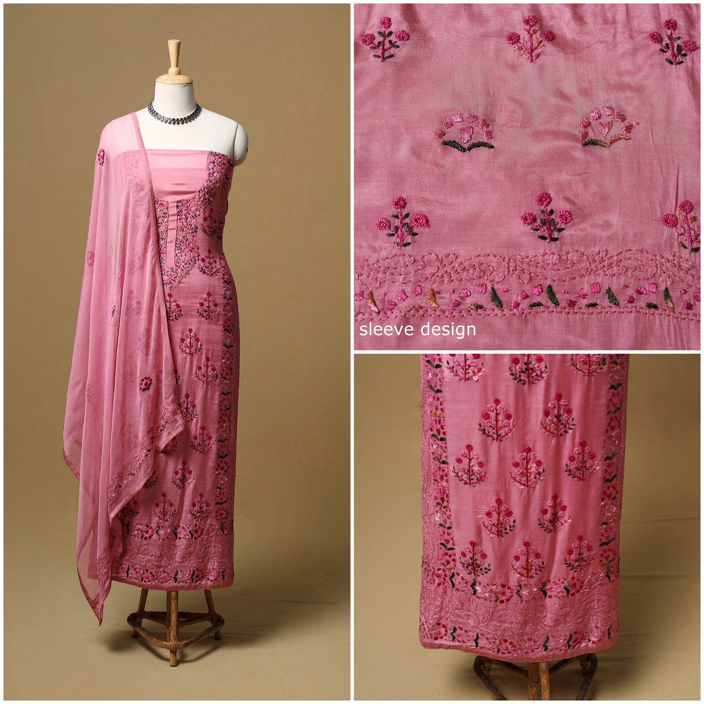 Hand embroidered muslin 3pc unstitched dress material 32