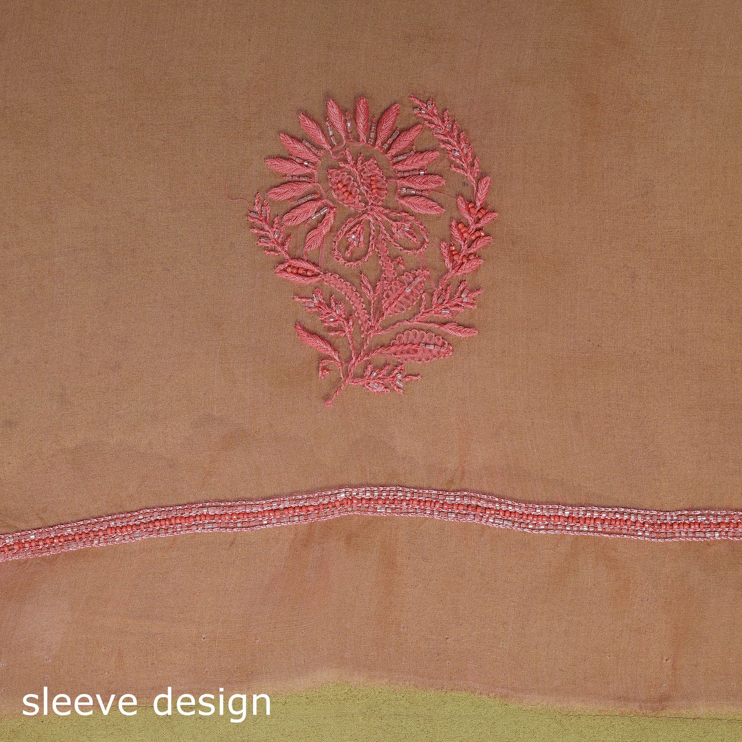 Pink - hand embroidered organza silk beadwork chikankari